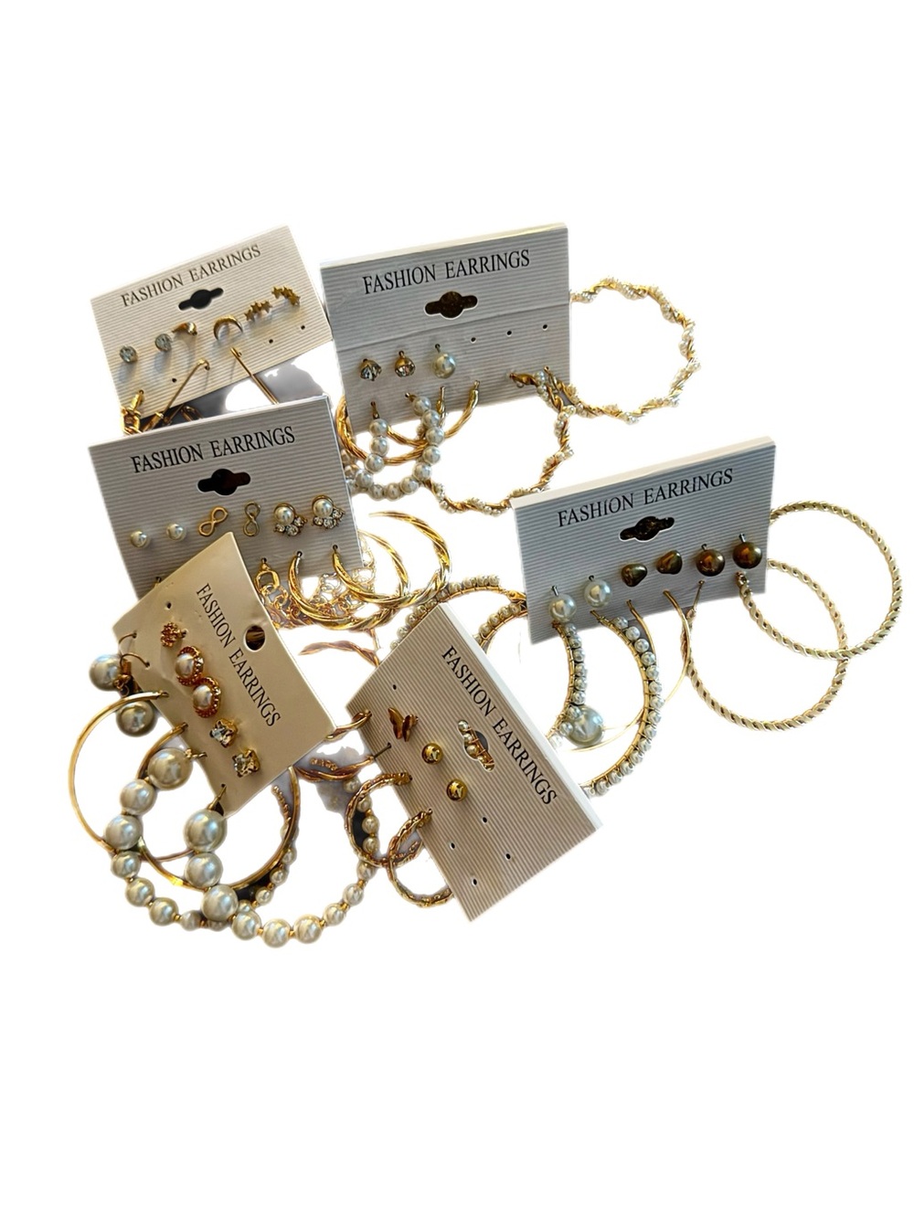 Gold and Pearl Hoop Earring Set - Fashion Earrings